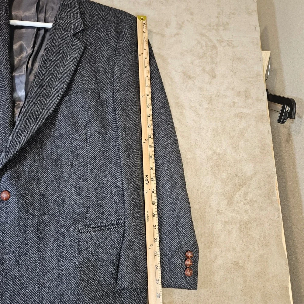 English Manor Mens 48L Herringbone Tweed 100% Wool Sport Coat Blazer Gray Black
